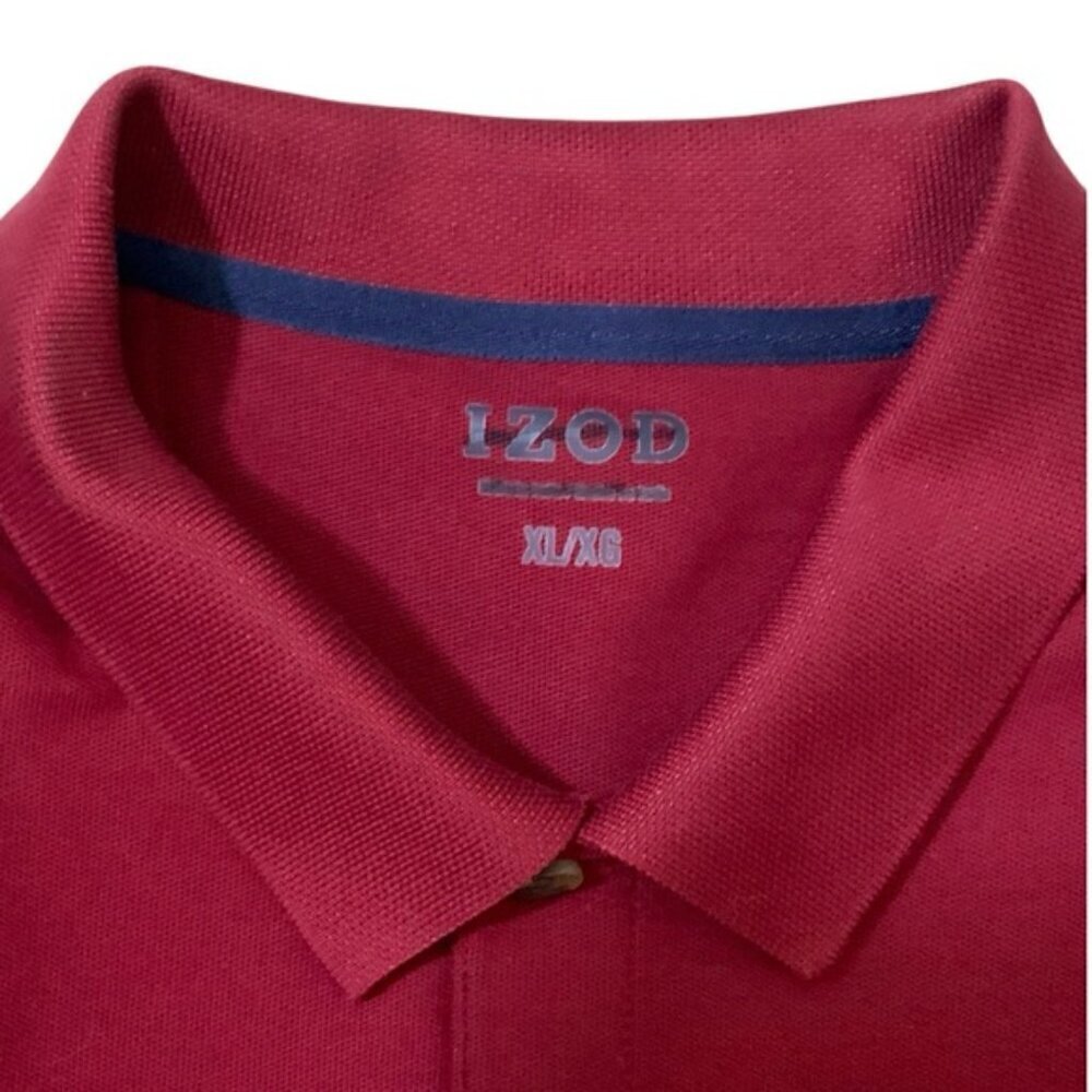 Izod Polo Golf Shirt Logo Short Sleeve Collar 2 Button Red Burgundy XL - Picture 11 of 16